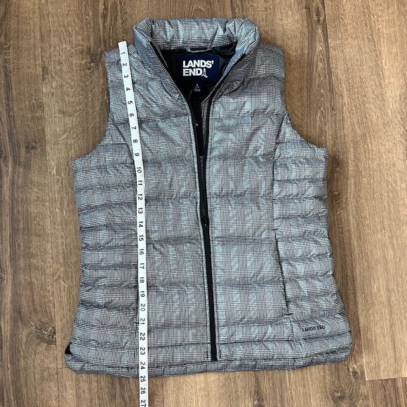 NEW Lands End Black White Check Down Puffer Vest Sz S - Picture 6 of 11